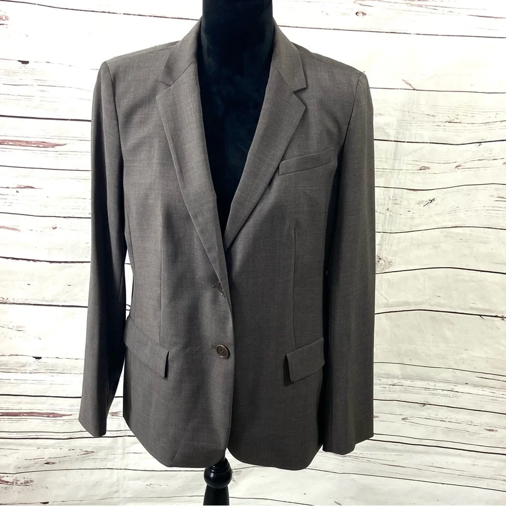 Talbots Jacket Women's Petite 12P Brown Blazer Wool Blend Long Sleeves